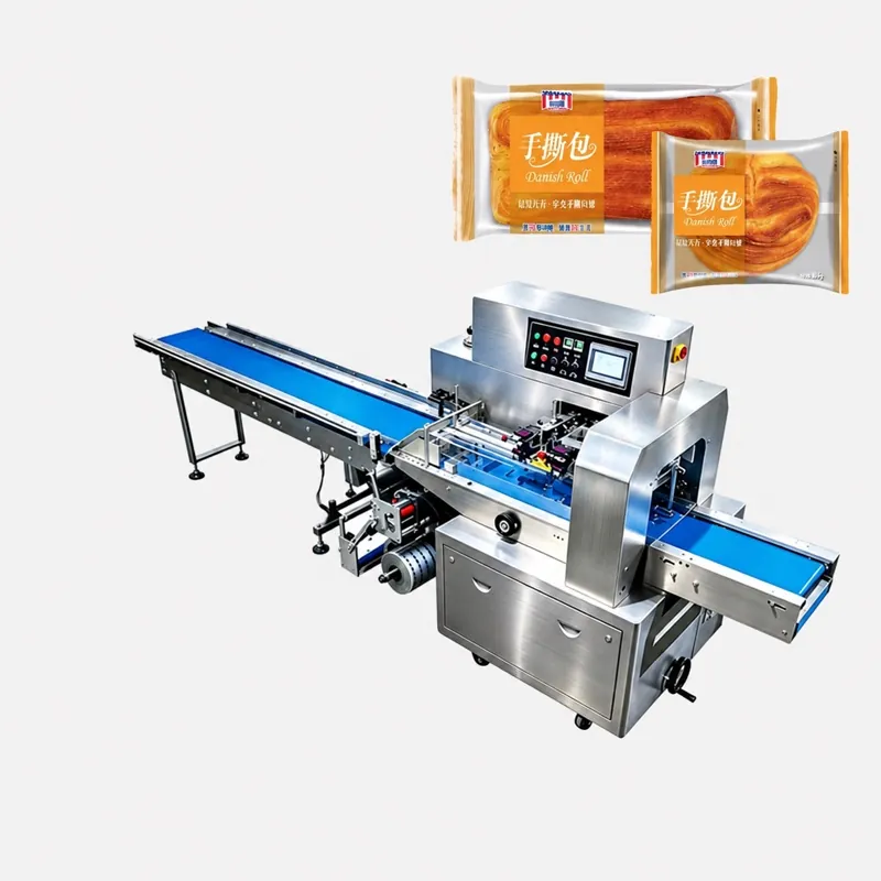 Horizontal flow wrapper shown with packed bread